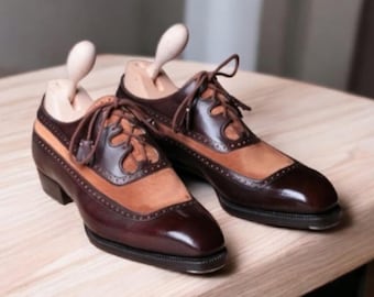 Handmade Two-Tone Leather Oxford Brogue Shoes: Men's Formal Dress Shoes
