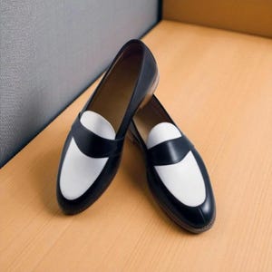 New Classic, Hand Made Men's Stylish Blue & White Genuine Leather Slip On Penny Loafer Men's Formal Oxford Wedding Dress Shoes
