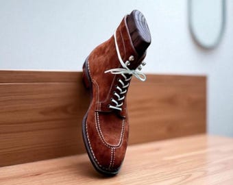 Handmade Suede Leather Chelsea Boots: Men's Brown Oxford Dress Boots
