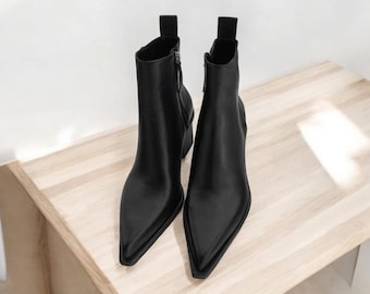 Handmade Black Genuine Leather Chelsea Boots: Men's Formal Ankle Boots
