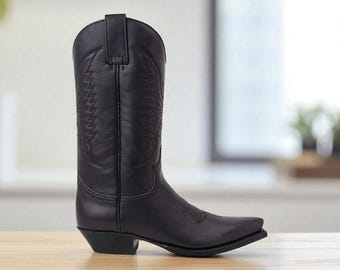 Vintage dan post, bottes de cowboy western en cuir marron