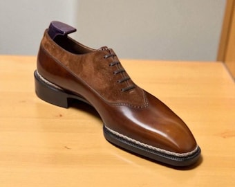 Zapatos Oxford Brogue de cuero bicolor hechos a mano