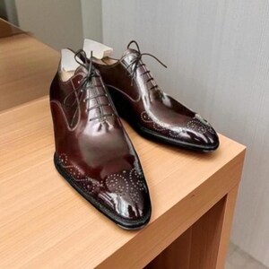 New Men&#39;s Fashion, Classic Hand Made Stylish Brown Shaded Leather Lace Up Whole Cut Men&#39;s Formal Oxford Brogue Party Wedding Dress Shoes