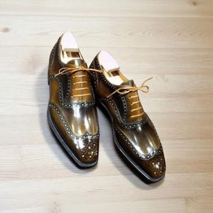 New Men&#39;s Fashion Classic, Hand Made Stylish Brown Shaded Real Leather Lace Up Wing Tip Men&#39;s Formal Oxford Brogue Party Dress Shoes