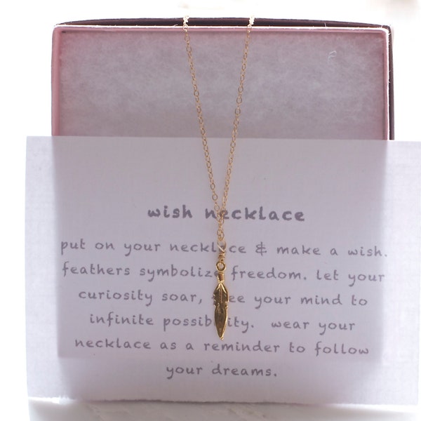 Feather Wish Necklace, Gold Feather Necklace