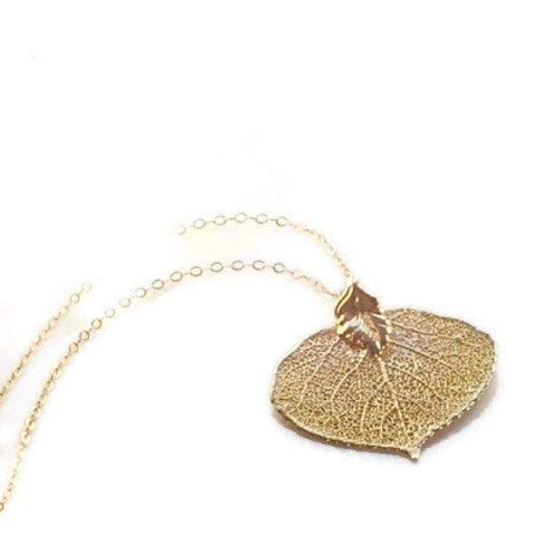 aspen leaf 24k gold filled necklace.