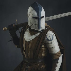 Full Body Barbuta Armor | Black And White Barbuta Helmet with Pauldrons, Gorget & Bracers | Medieval Knight Plate Armor for Cosplay