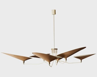 1950's Mid Century 6 Light Celling Flush Mount Fixture Pendant Light Cosmic Pendant Duo Regolith Modern Brass Chandelier