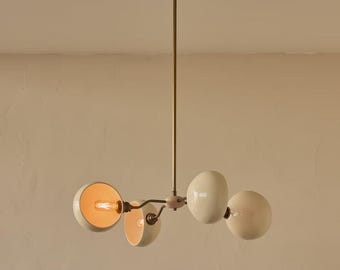 1950's Mid-Century Brass Chandelier | Baker Chandelier - Four Arm - Antique Brass | Italian Ceiling Fixture & Linear Design | Italian Light.
