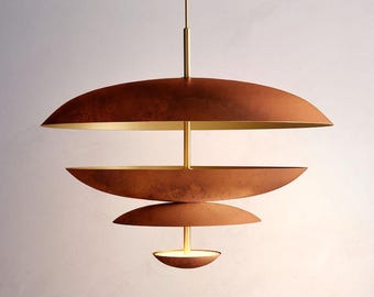 1950's Mid Century 6 Light Celling Flush Mount Fixture Pendant Light Cosmic Pendant Duo Regolith Modern Brass Chandelier