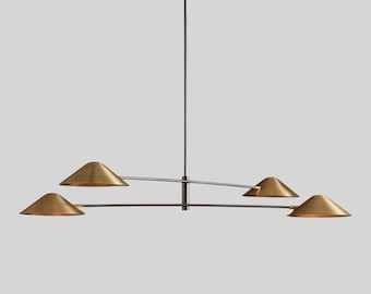 1950's Mid Century Brass Simms Linear Chandelier-4 Light Italian Brass Chandelier-Pendant Sputnik chandelier light Fixture Modern Chandelier