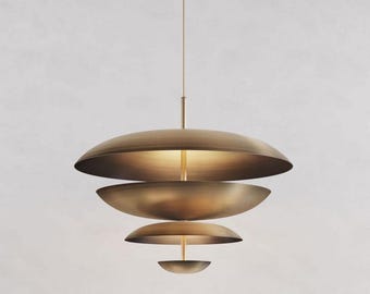 1950's Mid Century 6 Light Celling Flush Mount Fixture Pendant Light Cosmic Pendant Duo Regolith Modern Brass Chandelier