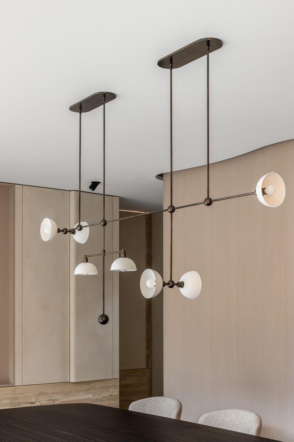 1950s Brass Trapeze 7 Mobile Ceiling Pendant MCM