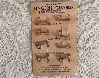 Vintage 1950's Lingerie Guards Deadstock On Original Card Set Of 4 Gold Plated/Rustproof/Rhodium Plated