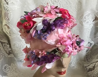 Vintage 1960's Hat Pastel Color Flowers Adorn The Hat Bucket Style *h.c.Prange Co* Sold As is!