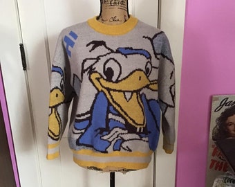 Vintage 1970's Sweater Duck Cartoon Character Adorable Pullover Sweater