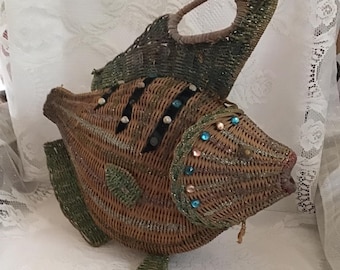 Vintage 1950's 1960's Handbag Purse RARE Wicker Fish *An Original By Midas Of Miami* Sold As Is!!