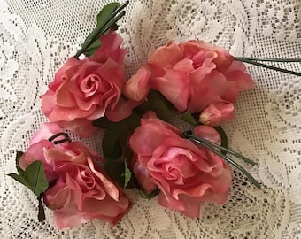 Vintage 1950's Flowers Millinery Arts Crafts Pink Roses With Rose Buds Sold As Is!!