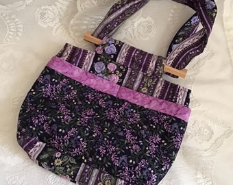 vintage 1990's Y2K Sac à main Sac à main Violet Lavande Floral Tissu Fait Maison Sac