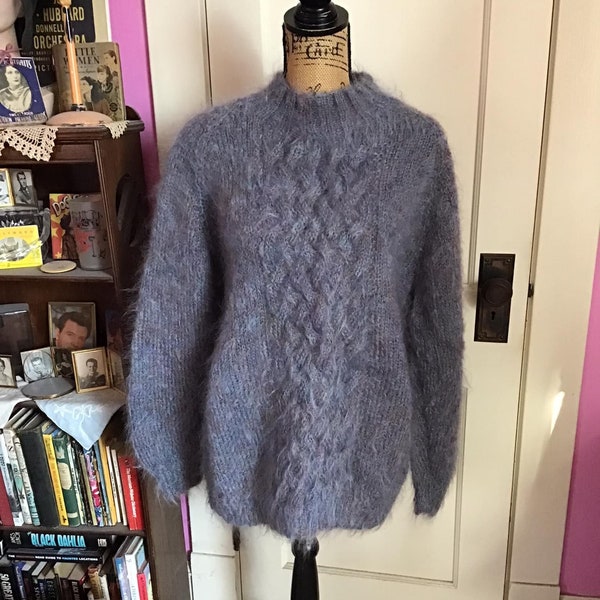 Vintage 1990's Sweater Pullover Handmade Mohair Purple With Fuchsia Hue