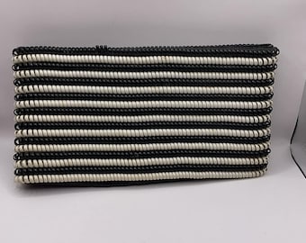 Vintage 1940's Clutch Handbag Purse Black And White Telephone Cord Clutch Has Condition Issues SOLD AS IS!!!