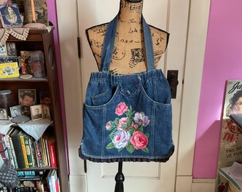 Vintage 1990's Purse Shoulder Bag Handmade/Homemade From A Denim *DiJon Apparel Inc.* Skirt