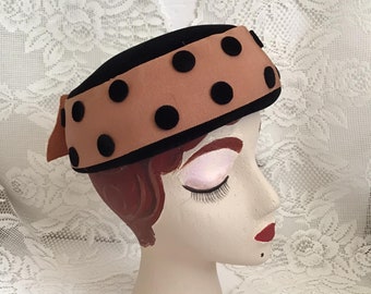 Vintage 1950's 1960's Hat Pillbox Style Black Light Brown In Color Adorned In Back With A Bow Sold As Is!!