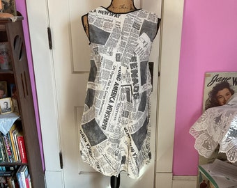 Vintage 1960's 1970's Dress Or Apron Made Of Paper Newspaper Print Design Has Condition Issues And SOLD AS IS!!!