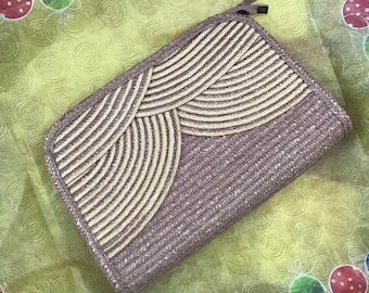 Vintage 1970's 1980's Clutch Handbag Two Tone Straw Lined In Fabric Made In Hong Kong