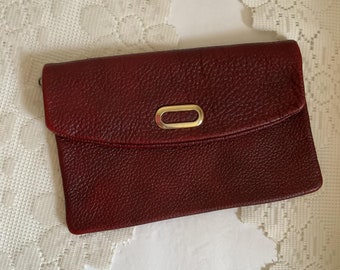 Vintage 1960's 1970's Clutch Bag Handbag Purse Genuine Leather Burgundy Color Unlined