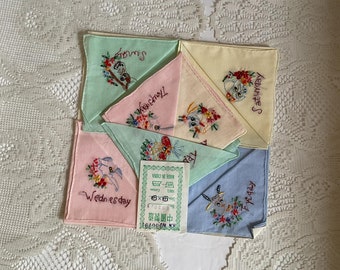 Vintage 1970's 1980's Hankie Handkerchiefs Cotton Deadstock Group Of 7 Days Of The Week