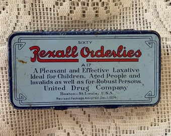 Vintage 1920's Tin EMPTY Collectible *Rexall Orderlies* Pharmacy Memorabilia