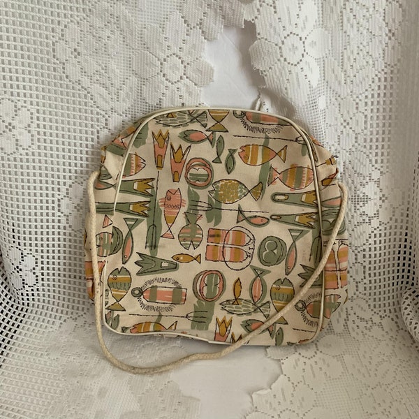 Borsa da spiaggia Tote vintage degli anni '60 La tracolla in tela leggera stile corda presenta problemi di condizione VENDUTO COSÌ COM'È!!!