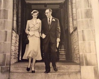 Vintage 1940s 1950s Photograph Picture Wedding Couple Coming Out Of Church Collectible Paper Ephemera Art Craft Scrapbooking