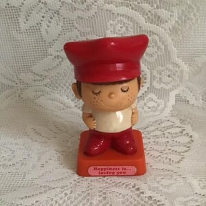 Vintage 1970&#39;s Figurine Knick Knack Dated 1972 Plastic Little Boy With Message *Happiness Is...Loving You* Collectible Sold As Is!