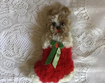 Vintage 1970's 1980's Decoration Decor Christmas Xmas Magnet Teddy Bear In A Stocking Handmade Homemade