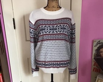 Vintage 1970's 1980's Sweater Men's Ladies Unisex *Steep Slopes* Ski Sweater Tagged Size Large Has Pilling Sold As Is!