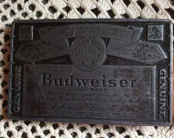 Vintage 1970s 1980s Belt BUDWEISER Buckle Tooled Leather Belt Indian Arts & Crafts Tucson Arizona Thunderbird Design