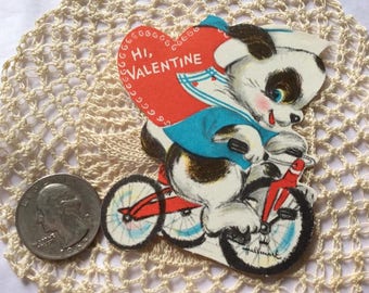 Vintage 1960s 1970s Valentine Card Spotted Puppy On A Bike By Hallmark Cards Made In USA Paper Ephemera Scrap Booking Arts Crafts