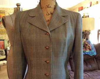 Vintage 1940s Suit 2 Piece Jacket Skirt Glen Plaid Printzess Fashioned By Printz-Baum's Pat Mc Goldrick Owner Green Bay, Wisconsin