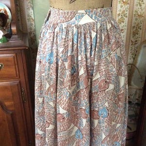 Vintage 1950s Skirt Textured Cotton Blend Tan & Light Blue image 4