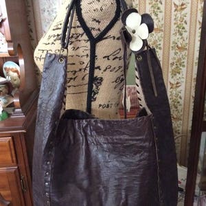 Vintage 1990s Handbag Purse Shoulder Bag Dark Brown Leather Liliane Lang Collection Handmade In The USA Limited Edition Flower Adornment