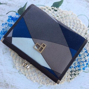 Vintage 1980s cartera auténtica EMILIO PUCCI diseñador hecho en Italia blues con gris color tonos cuero genuino & tela geométrica