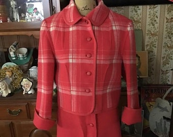 Vintage 1960&#39;s Skirt Jacket 2 Piece Wool Ensemble Both Items Are Reversible Label Is *WETHERALL* Made In Great Britain