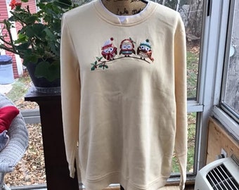 Vintage 1990's Y2K Sweatshirt Pullover Creamy Yellow "UGLY" Christmas Xmas Holiday Adorned With Owls Tagged Size XL Sold As Is!