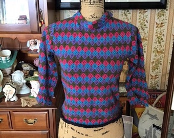 vintage 1960's Blouse Top Cotton 'KENWAY' Fringe Trim Around The Bottom Small/Petite Size Sold As Is!