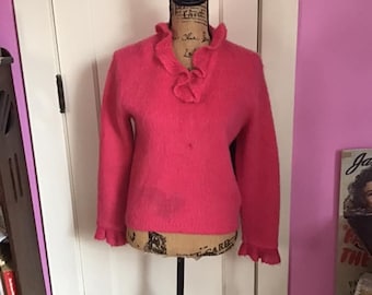 Vintage 1950's Sweater Pullover *Devon Original* Bright Pink Orlon Acrylic And Mohair Has Condition Issues Is Sold As Is!