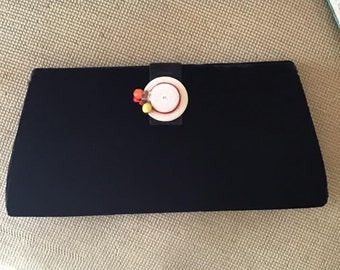 vintage 1950's 1960's Handbag Clutch Purse Black Velvet Ladies Hat Clasp With Fruit