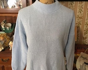 Vintage 1980's 1990's Sweater Pullover Light Blue With Silver Lurex *AMERICAN PRIDE* 100% Acrylic