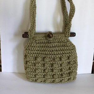 Vintage 1970 1980 Geldbörse Handtasche Schultertasche Beige Makramee' Doppel lange Griffe/Straps